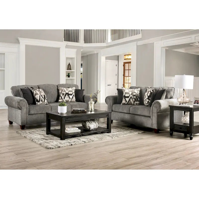 Mecia Transitional Chenille Rolled Arms 2-Piece Sofa Set by Furniture of America