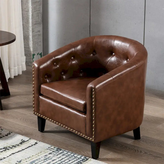 Contemporary PU Leather Club Chair with Recessed Arms and Nailhead Trim