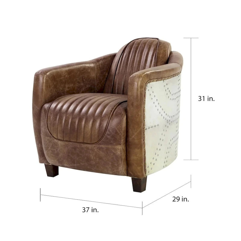 Acme Furniture Brancaster Top Grain Leather Retro Brown Arm Chair