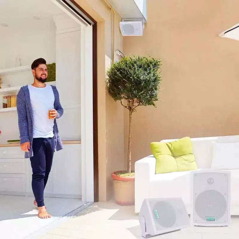 6.5 Waterproof Wall Mount Speakers for Outdoor Use with 350W Max Power, Dual Speakers, White, Pair