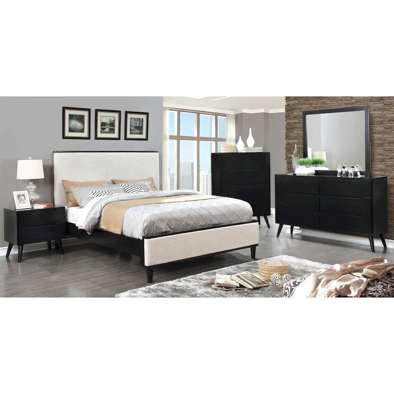 Comò e specchio Fopp Mid-Century Modern a 6 cassetti (2 pezzi) di Furniture of America