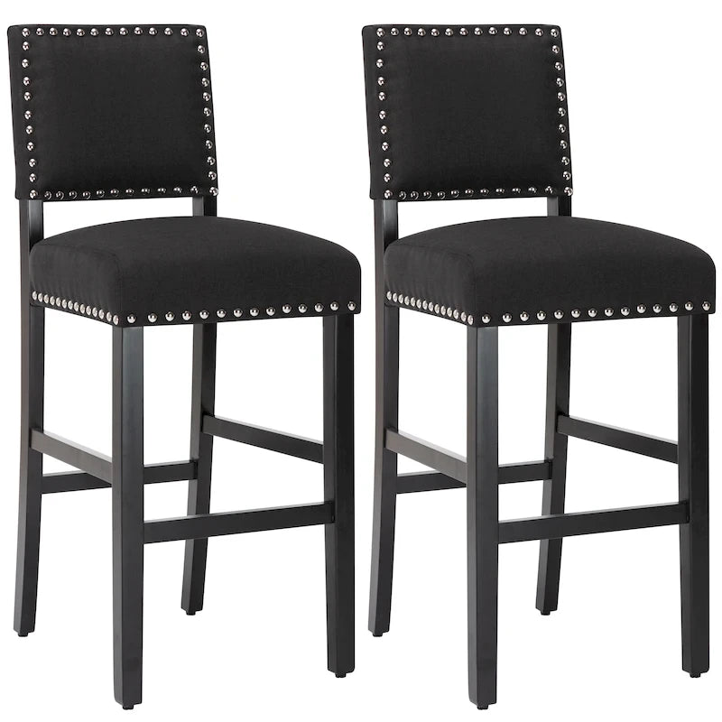 28 Inches Fabric Barstools Upholstered Bar stools Pub Chairs with Back and Silver Nailhead Trim Set of 2