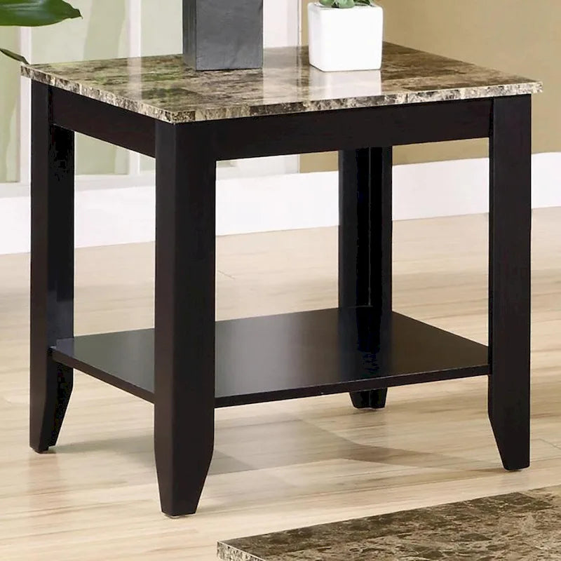 3 Piece Table Set With Marble Top, Walnut