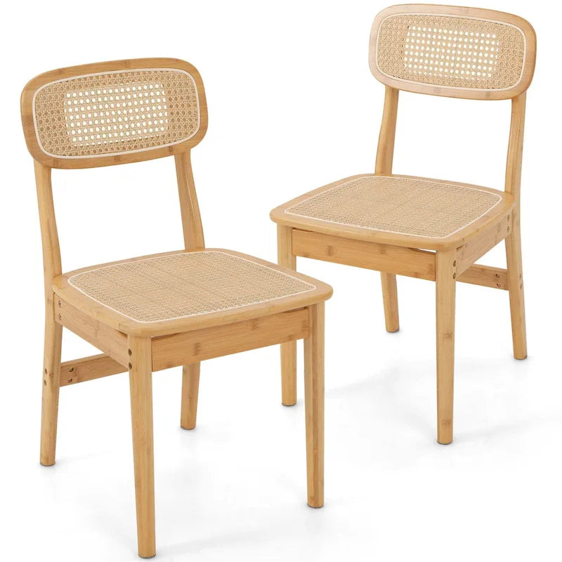 Rattan Accent Chairs Set of 2 Bamboo Frame Cane Woven Backrest &Seat