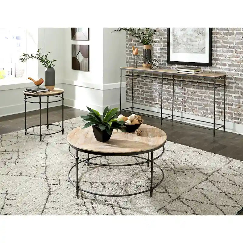 Fenway 22 Mango Solid Wood and Metal Round End Side Table - 22 inches long x 22 inches wide x 25 inches high