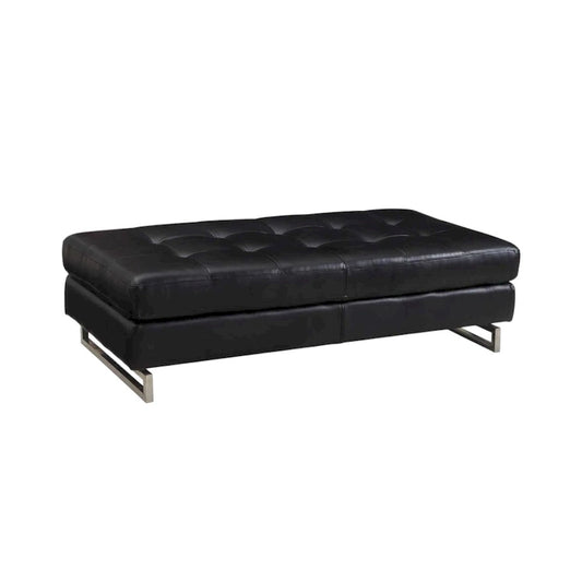 HomeRoots 63 Black Tufted Faux Leather and Silver Ottoman