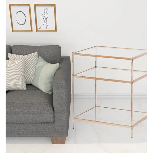 27 Gold Glass And Iron Square Mirrored End Table With Shelf - 22x18x26.75