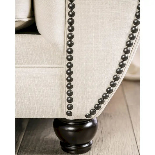 Cury Glam Beige Fabric Upholstered Tufted Nailhead Trim Sofa by Furniture of America