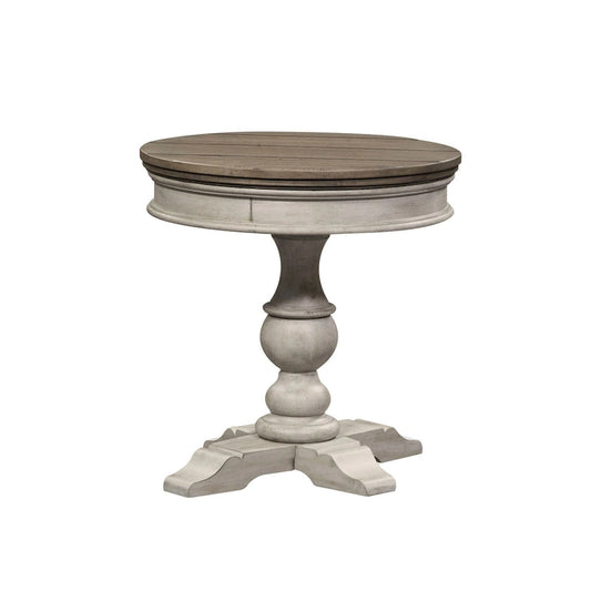 Heartland Antique White Round Pedestal Chair Side Table