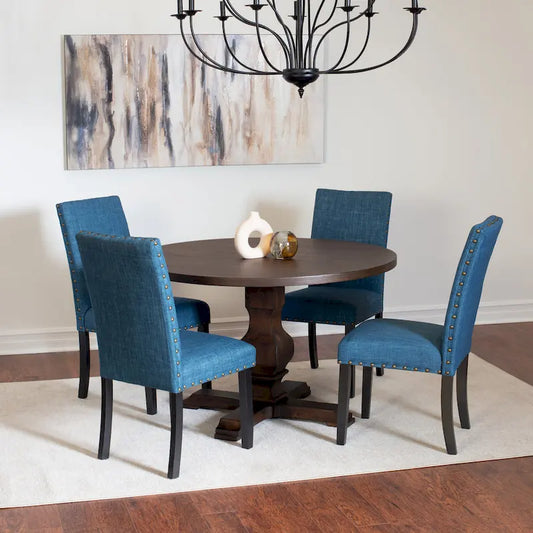 Roundhill Furniture Kohland 5-piece Dining Set, Pedestal Round Table with 4 Stylish Chairs