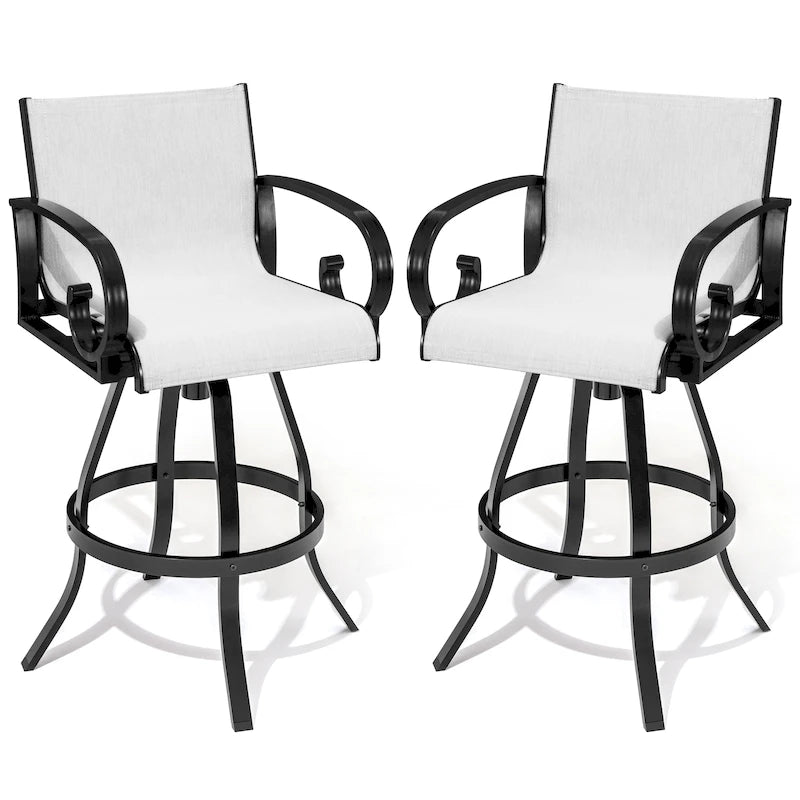 Sgabello da bar girevole da esterno in alluminio (set di 2) con rivestimento in tessuto Sunbrella Textilene per patio e terrazza - vedi immagine