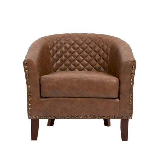 Modern Armchair Faux Leather Nailhead Trim Swivel Accent Chair