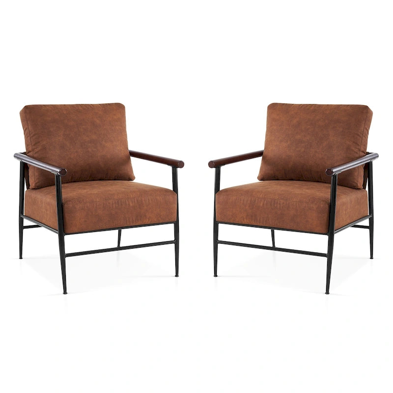 MCombo Set of 2 Modern Accent Chairs, Armchair with Upholstered Cushion, Leathaire Fabric Lounge Chairs for Living Room 4748