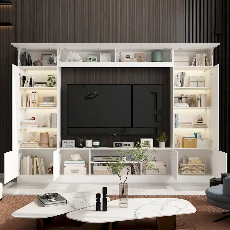 Wall Unit TV Stand with Bookshelves for TVs up to 70 , Modern Console