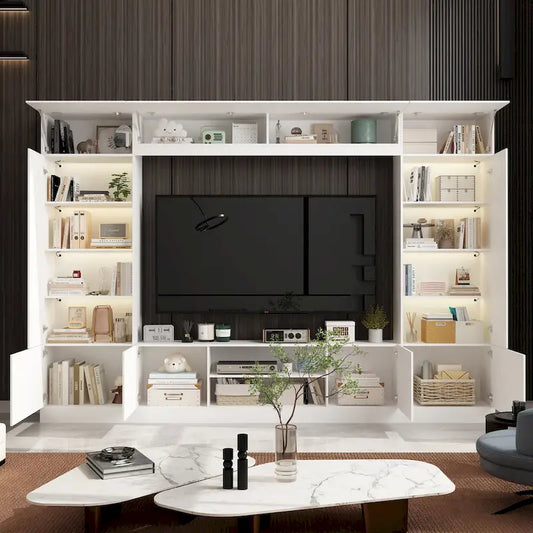 Wall Unit TV Stand with Bookshelves for TVs up to 70 , Modern Console