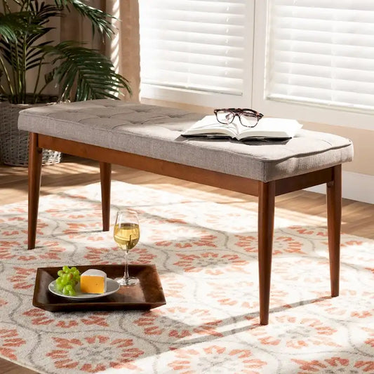 Panca da pranzo imbottita in tessuto in stile Mid-Century Modern