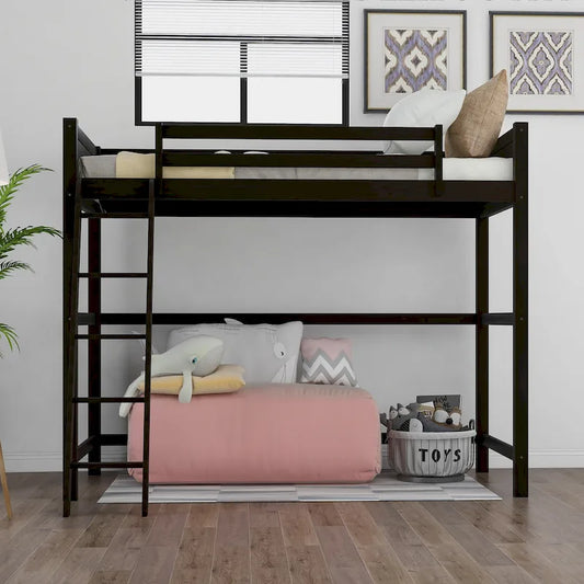 Solid Wood Twin Size Loft Bed with Ladder