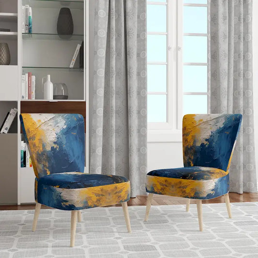 Designart Blue and Yellow Intuitive Expressions I Upholstered Abstract Accent Chair and Modern & Contemporary Arm Chair
