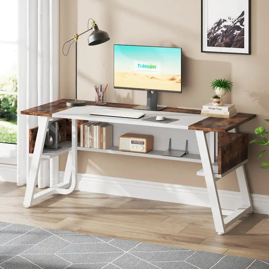 Scrivania Direzionale Grande da 160 cm con Ripiano portaoggetti per Ufficio Domestico, Marrone Rustico Nero