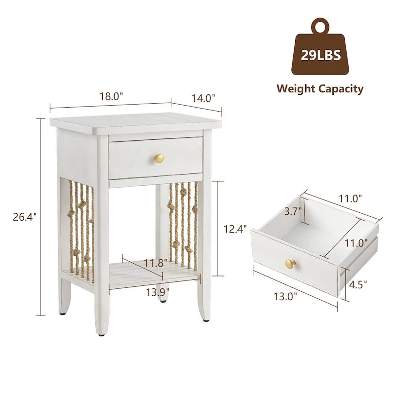 COSIEST Distressed White End Table with Drawer - 14 D x 18 W x 26.4 H