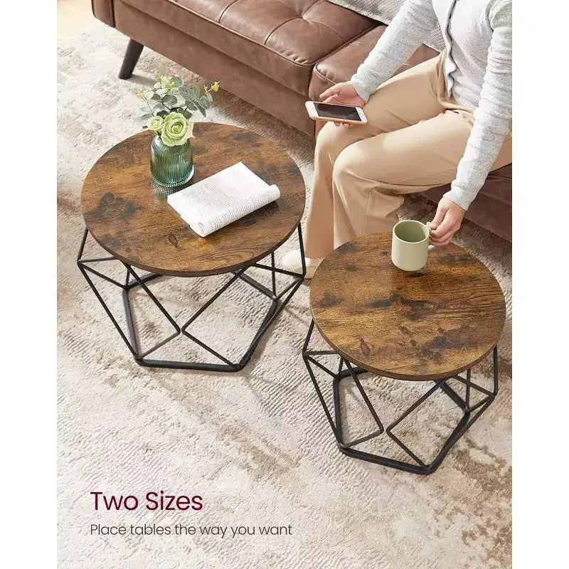 Small Round Coffee Table Set of 2 End Table for Living Room Bedroom Office