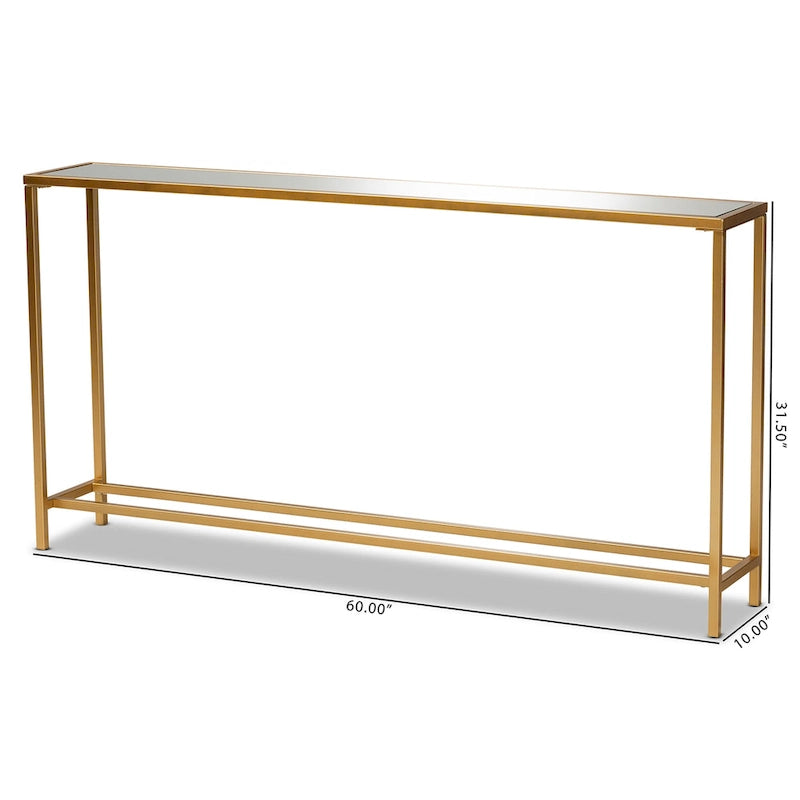 Alessa Gold Finished Metal and Mirrored Glass Console Table