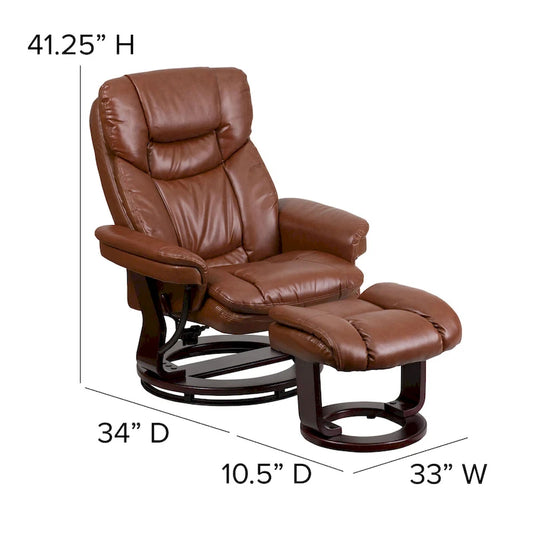 Contemporary Multi-Position Recliner and Curved Ottoman with Swivel Base - 34 - 44.5 D x 33 W x 41.25 H