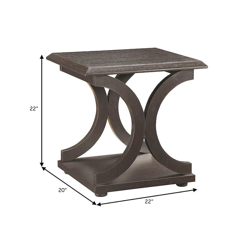 Contemporary Style C-Shaped End Table With Open Shelf & Tabletop, Espresso Brown