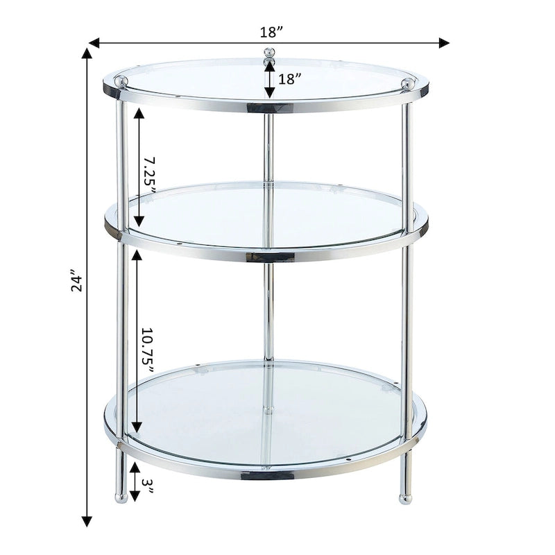 Convenience Concepts Royal Crest 3 Tier Round Glass End Table