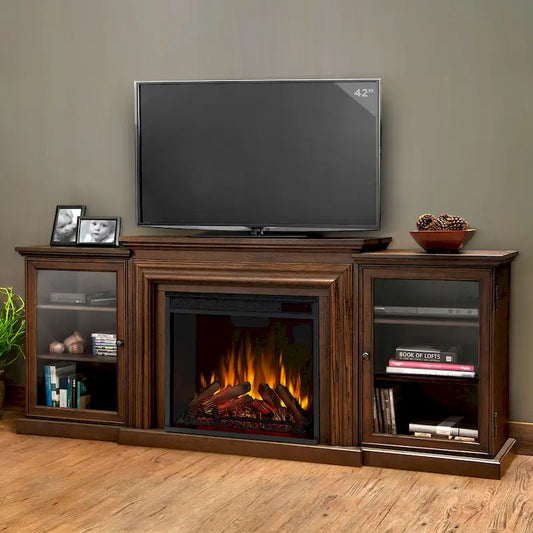 Frederick 72 Electric TV Stand Fireplace in Chestnut Oak by Real Flame - 72L x 15.5W x 30.1H