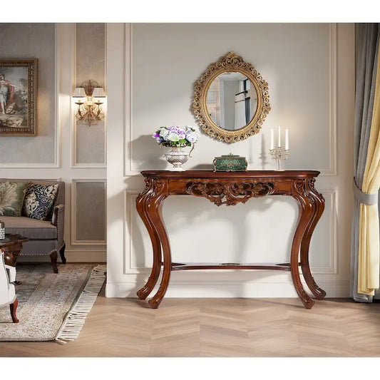 Elegant Carved Design Two-Tier Console Table for Living Room Entryway