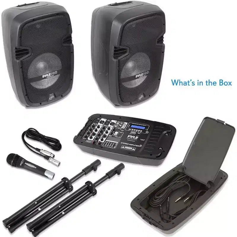 Pyle 10 Bluetooth PA Speaker & DJ Mixer Kit with LED Lights, 8-Ch. Mixer, and Microphone - PPHP210AMX