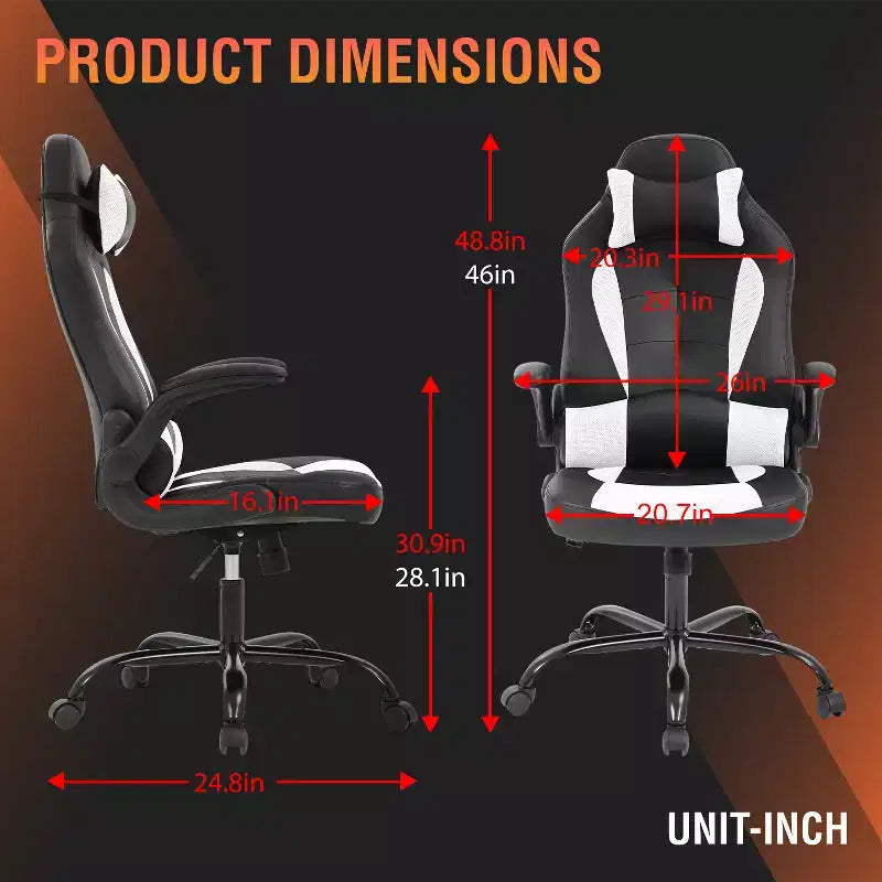 FDW PC Gaming Chair Office Chair Desk Chair with Lumbar Support Flip Up Arms Headrest
