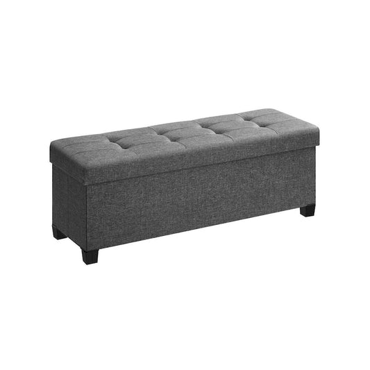 Fabric Upholstered 43 Wide Small Storage Ottoman with Wooden Legs and Tufted Lid