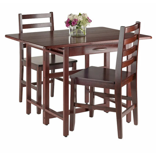 3-Pc Drop Leaf Table with Ladder-back Chairs, Walnut