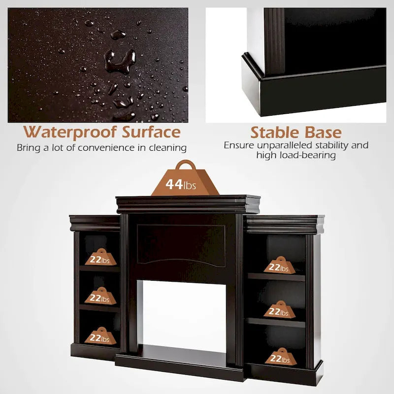 70-Inch Brown Media Entertainment Center with Bookcase and Fireplace Cabinet - 70 x 11 x 45 (L x W x H)