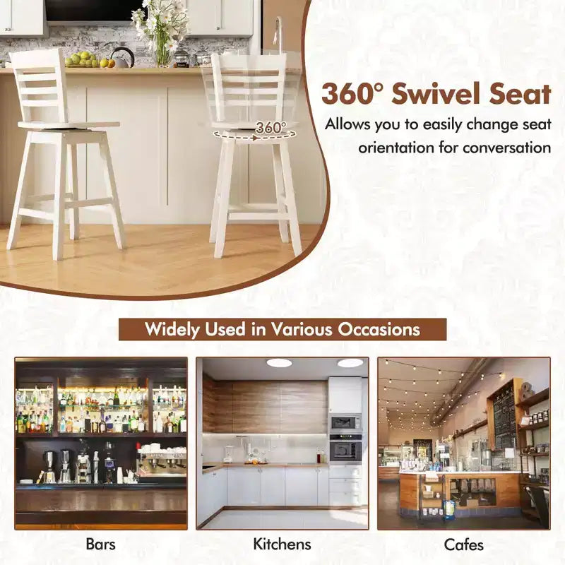 Costway 4 PCS 24.5 Counter Height Bar Chairs Swivel Bar Stools with Hollow Backrest Brown/White