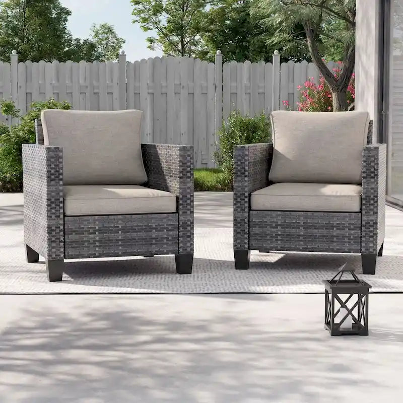 LIVOOSUN Set 2 Pezzi da Esterno con Sedie in Rattan Grigio per Patio