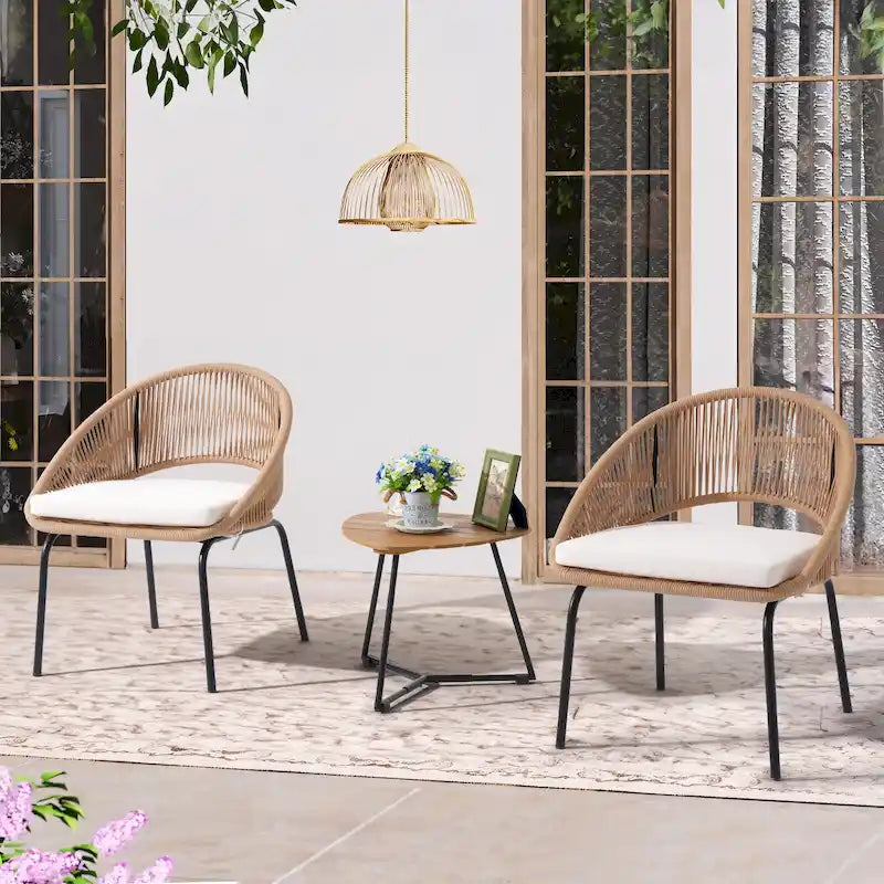 Outdoor 3 Piece Upholstered Wicker Patio Furniture Chair Modern Parlor Set