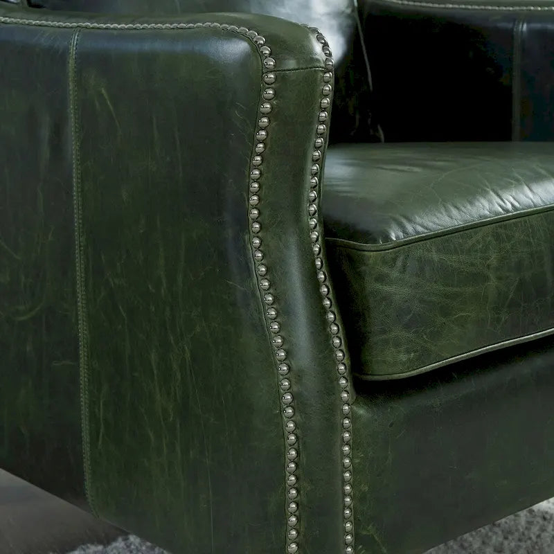 Essex Distressed Green Top Grain Leather Sofa and Loveseat Set
