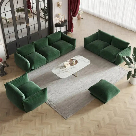 Modern Chenille Upholstery 3 Pieces Sofa Sets for Living Room Include Armchair, Loveseat,Three Seaters Couch And Ottoman