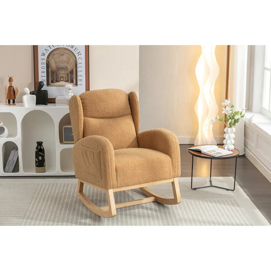 Teddy Fabric Rocking Chair With Packet Wood Legs For Living Room