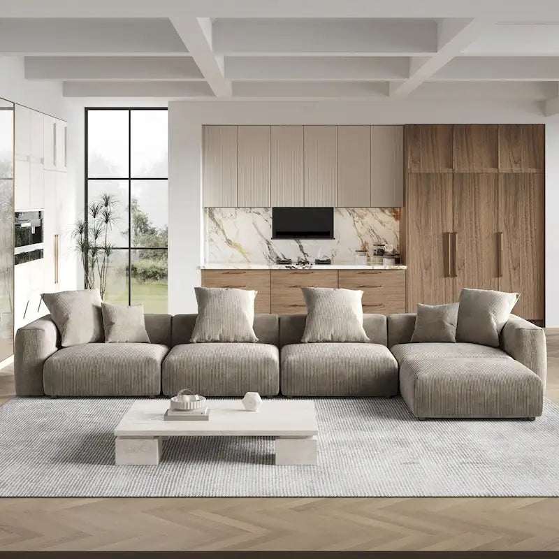 181 Oversized Corduroy Sectional Sofa Couch with Ottoman, L Shaped Convertible Couch Deep Seat Couches for Modern Living Room