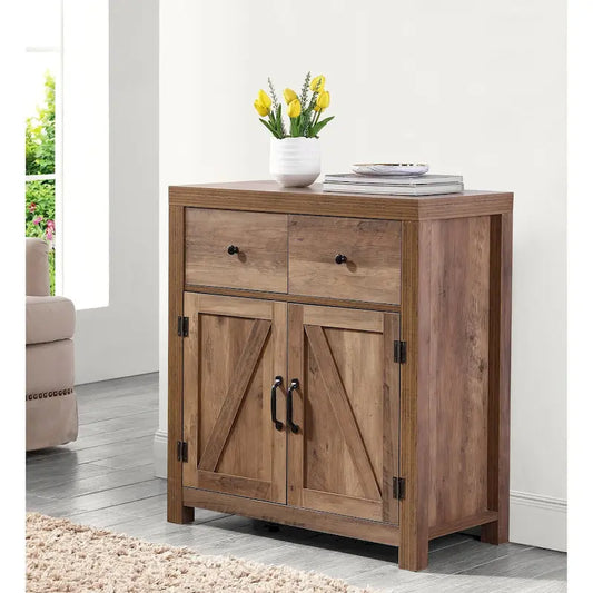 Ledel Farmhouse 2-Drawer Storage Cabinet 2-Door Accent Cabinet
