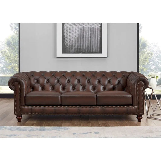Hydeline Alton Bay Top Grain Leather Chesterfield Sofa, Loveseat and Chair - Sofa, Loveseat, Chair