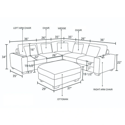 97 Brown Corduroy Upholstered L-Shaped Corner Sectional Sofa with Ottoman