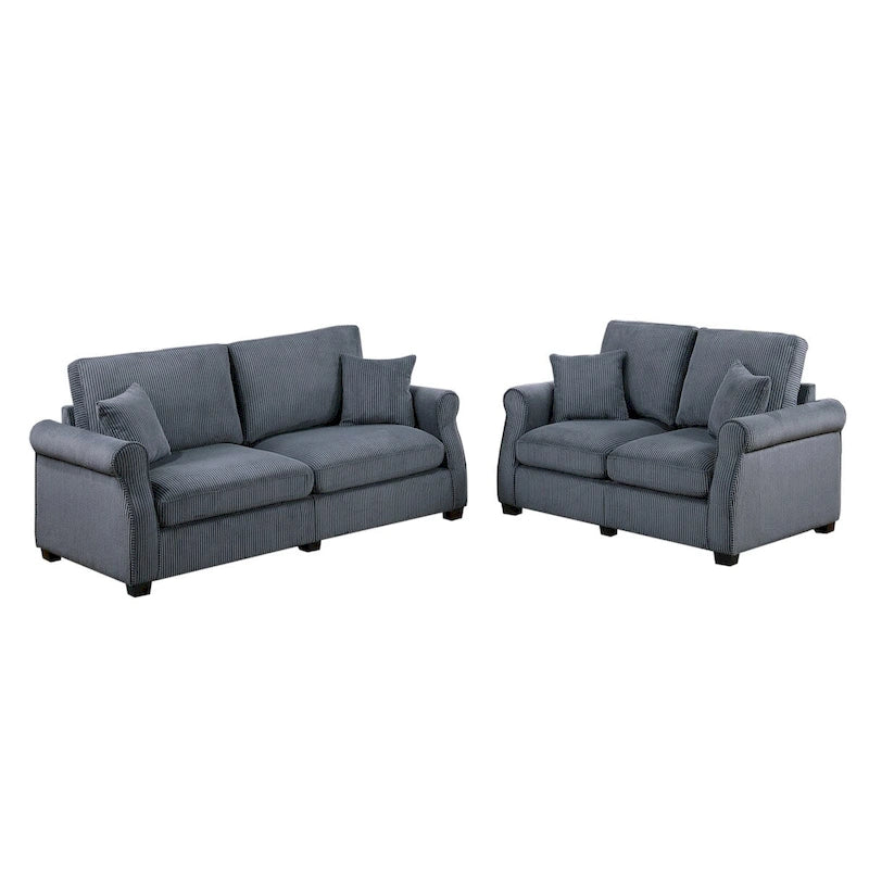 2 Piece Corduroy Upholstered Sofa Set with Thick Back and Seat