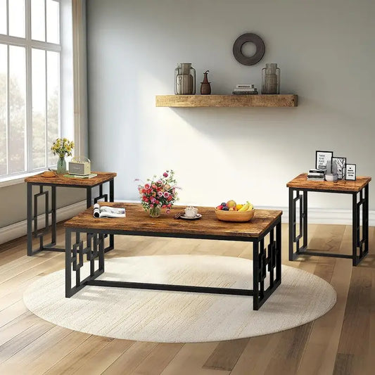 Mieres Industrial Style 3-Piece Coffee Table Set for Living Room