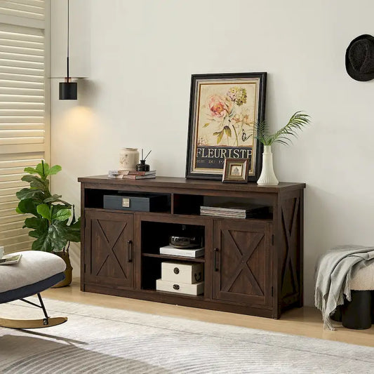 Farmhouse Barn door TV Media Stand Modern Entertainment Console for TV Up to 65 with Open and Closed Storage Space