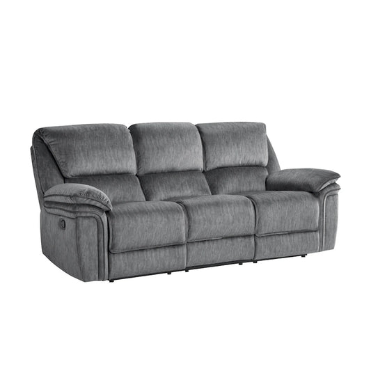 Muir 89 Inch Manual Double Recliner Sofa, Gray, Microfiber, Tufted Back
